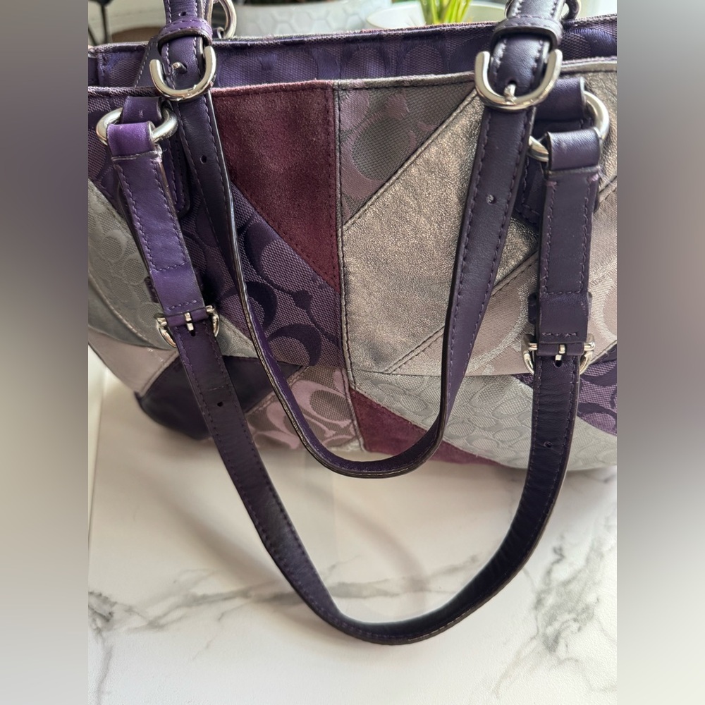 COACH Purple Chevron Patchwork Bag #F17614 - Picture 4 of 11